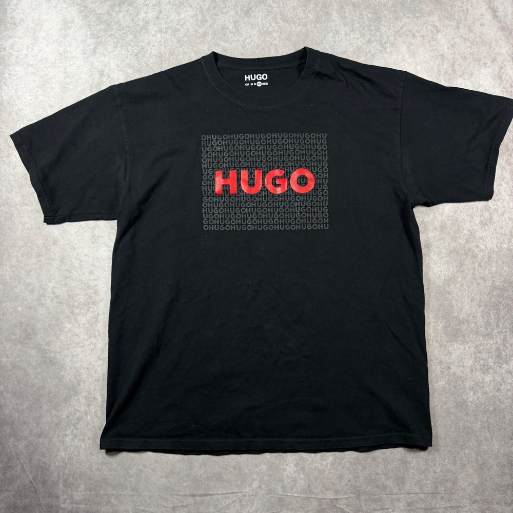 HUGO Hugo Boss Mens XL T-Shirt Black Red Graphic Logo Short Sleeve Cotton Tee